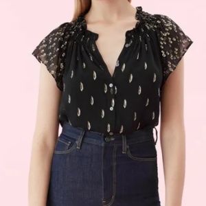 Rebecca Taylor Silk Metallic Top Black & Gold
